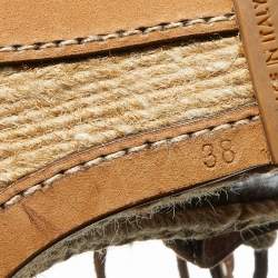 Louis Vuitton Brown Suede Embellished Wedge Espadrille Ankle Wrap Sandals Size 38
