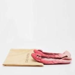 Pre Owned Louis Vuitton Pink Denim Buckle Scrunch Ballet Flats Size 38