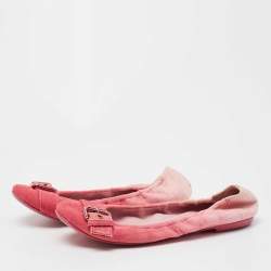 Pre Owned Louis Vuitton Pink Denim Buckle Scrunch Ballet Flats Size 38