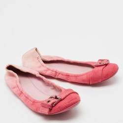 Pre Owned Louis Vuitton Pink Denim Buckle Scrunch Ballet Flats Size 38
