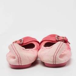 Pre Owned Louis Vuitton Pink Denim Buckle Scrunch Ballet Flats Size 38