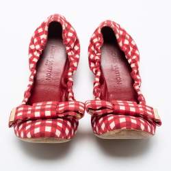 Louis Vuitton Red/White Fabric Scrunch Bow Ballet Flats Size 37.5