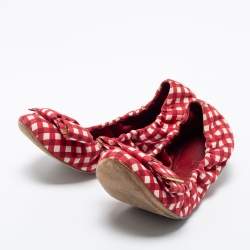 Louis Vuitton Red/White Fabric Scrunch Bow Ballet Flats Size 37.5