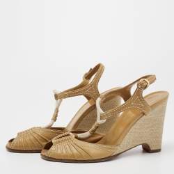 مملوكة مسبقًا Louis Vuitton Brown Leather Wedge Ankle Strap  Sandals Size 40.5