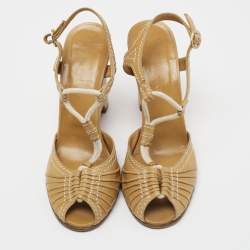مملوكة مسبقًا Louis Vuitton Brown Leather Wedge Ankle Strap  Sandals Size 40.5