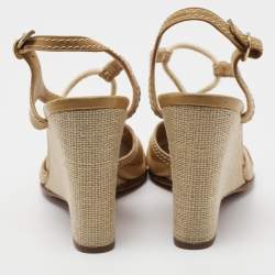 مملوكة مسبقًا Louis Vuitton Brown Leather Wedge Ankle Strap  Sandals Size 40.5