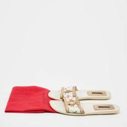 Louis Vuitton Multicolore Monogram Canvas and Leather Studded Flat Slides Size 36.5