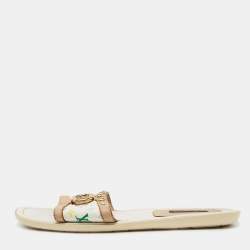 Louis Vuitton Multicolore Monogram Canvas and Leather Studded Flat Slides Size 36.5