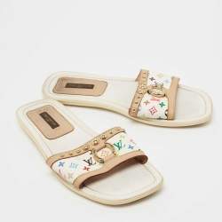 Louis Vuitton Multicolore Monogram Canvas and Leather Studded Flat Slides Size 36.5