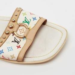 Louis Vuitton Multicolore Monogram Canvas and Leather Studded Flat Slides Size 36.5