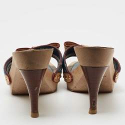 Louis Vuitton Blue Monogram Denim and Leather Bow Detail Slides Size 37