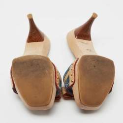 Louis Vuitton Blue Monogram Denim and Leather Bow Detail Slides Size 37