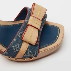 Louis Vuitton Blue Monogram Denim and Leather Bow Detail Slides Size 37