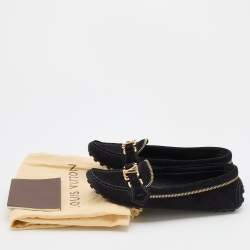 Pre Owned Louis Vuitton Black Suede Oxford Zip Detail Slip On Loafers Size 37