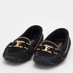 Pre Owned Louis Vuitton Black Suede Oxford Zip Detail Slip On Loafers Size 37