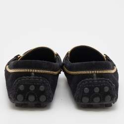Pre Owned Louis Vuitton Black Suede Oxford Zip Detail Slip On Loafers Size 37