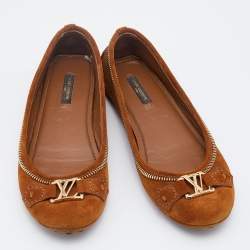 Pre Owned Louis Vuitton Brown Suede Oxford Ballet Flats Size 37