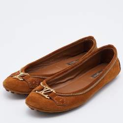 Pre Owned Louis Vuitton Brown Suede Oxford Ballet Flats Size 37