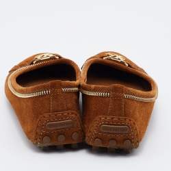 Pre Owned Louis Vuitton Brown Suede Oxford Ballet Flats Size 37