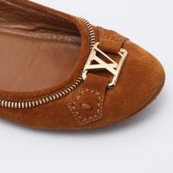 Pre Owned Louis Vuitton Brown Suede Oxford Ballet Flats Size 37