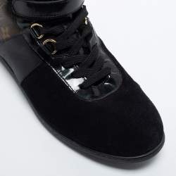 Louis Vuitton Black Leather and Monogram Canvas High Top Sneakers Size 36.5
