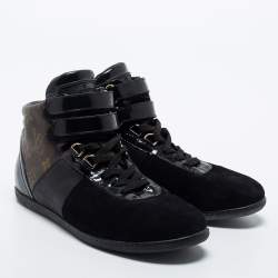 Louis Vuitton Black Leather and Monogram Canvas High Top Sneakers Size 36.5