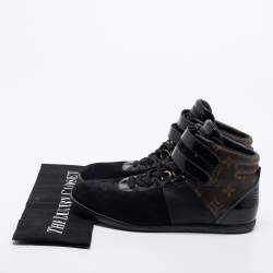 Louis Vuitton Black Leather and Monogram Canvas High Top Sneakers Size 36.5