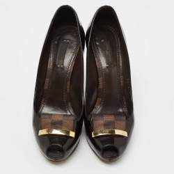 Pre Owned Louis Vuitton Burgundy Patent Leather Peep Toe Pumps Size 38