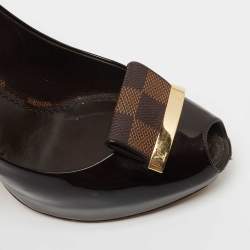 Pre Owned Louis Vuitton Burgundy Patent Leather Peep Toe Pumps Size 38
