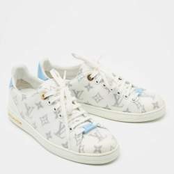 Pre Owned Louis Vuitton White/Blue Monogram Mesh and Leather Match Up Sneakers Size 37
