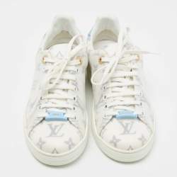Pre Owned Louis Vuitton White/Blue Monogram Mesh and Leather Match Up Sneakers Size 37