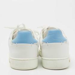 Pre Owned Louis Vuitton White/Blue Monogram Mesh and Leather Match Up Sneakers Size 37