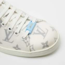 Pre Owned Louis Vuitton White/Blue Monogram Mesh and Leather Match Up Sneakers Size 37