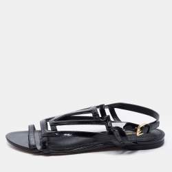 Pre Owned Louis Vuitton Black Patent Leather Slingback Flat Sandals Size 39.5 