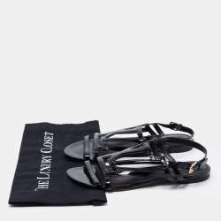 Pre Owned Louis Vuitton Black Patent Leather Slingback Flat Sandals Size 39.5 