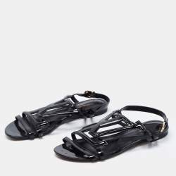 Pre Owned Louis Vuitton Black Patent Leather Slingback Flat Sandals Size 39.5 