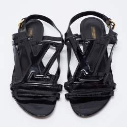 Pre Owned Louis Vuitton Black Patent Leather Slingback Flat Sandals Size 39.5 