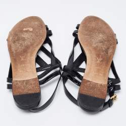 Pre Owned Louis Vuitton Black Patent Leather Slingback Flat Sandals Size 39.5 