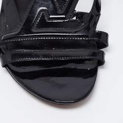 Pre Owned Louis Vuitton Black Patent Leather Slingback Flat Sandals Size 39.5 