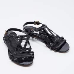 Pre Owned Louis Vuitton Black Patent Leather Slingback Flat Sandals Size 39.5 