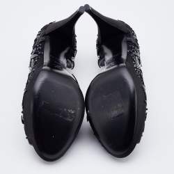 Pre Owned Louis Vuitton Black Satin and Patent Leather Peep Toe D'orsay Pumps Size Size 37.5