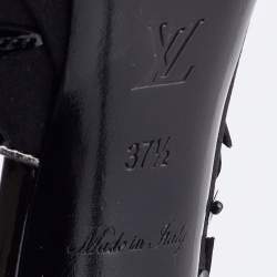 Pre Owned Louis Vuitton Black Satin and Patent Leather Peep Toe D'orsay Pumps Size Size 37.5