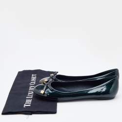 Pre Owned Louis Vuitton Dark Green Patent Leather Bow Ballet Flats Size 38.5