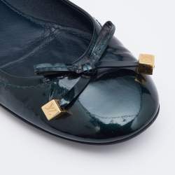 Pre Owned Louis Vuitton Dark Green Patent Leather Bow Ballet Flats Size 38.5