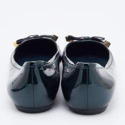 Pre Owned Louis Vuitton Dark Green Patent Leather Bow Ballet Flats Size 38.5