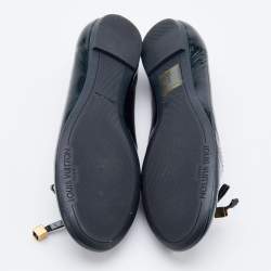 Pre Owned Louis Vuitton Dark Green Patent Leather Bow Ballet Flats Size 38.5