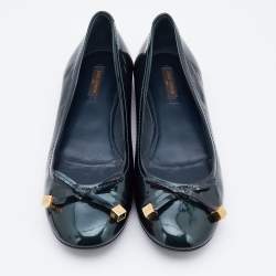 Pre Owned Louis Vuitton Dark Green Patent Leather Bow Ballet Flats Size 38.5
