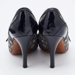 Pre Owned Louis Vuitton Black/White Monogram Mini Lin Canvas and Leather Pointed Toe Pumps Size 36.5