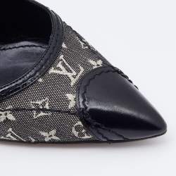 Pre Owned Louis Vuitton Black/White Monogram Mini Lin Canvas and Leather Pointed Toe Pumps Size 36.5
