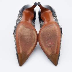 Pre Owned Louis Vuitton Black/White Monogram Mini Lin Canvas and Leather Pointed Toe Pumps Size 36.5